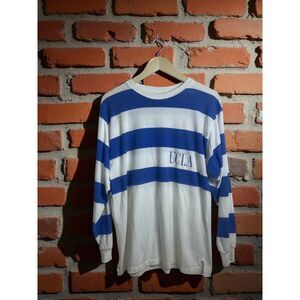 Vintage UCLA Bruins Striped Rugby Long Sleeve Shirt – Blue/White – Adult Size M